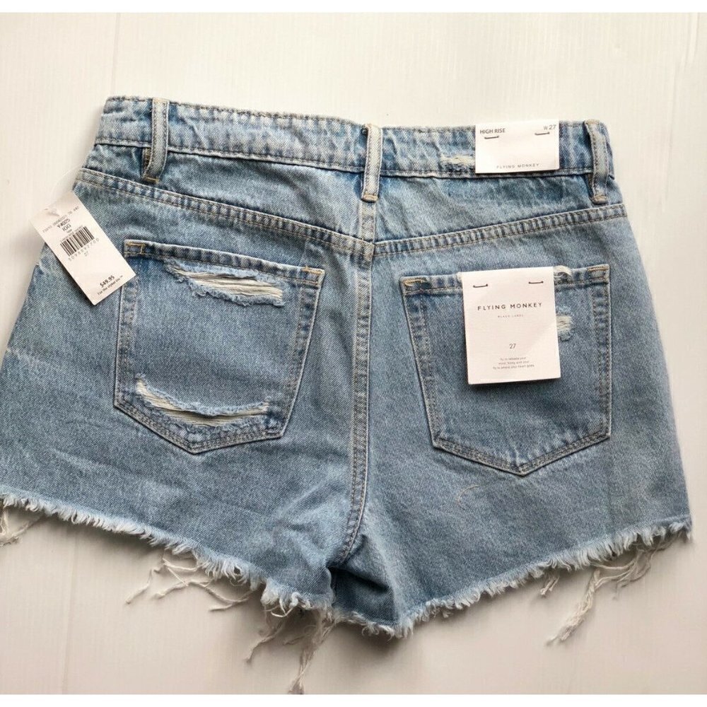 Flying monkey Womens Destruct Denim High Rise Frayed Hem Shorts Size 25, 27 - Picture 7 of 12
